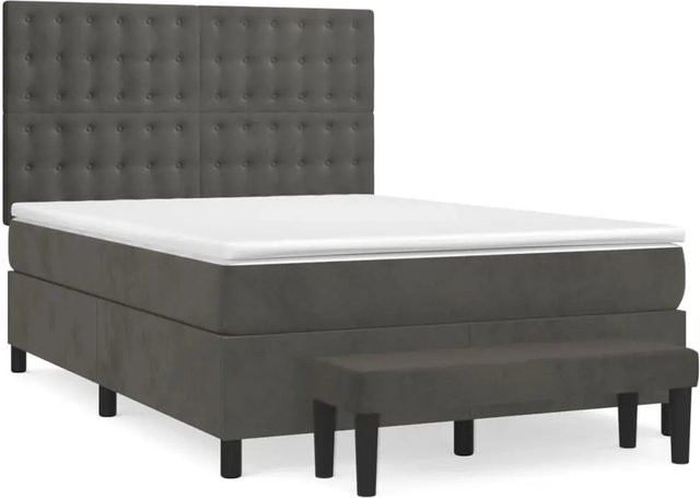 vidaXL Boxspringbett mit Matratze Dunkelgrau B/T/H: 140 x 190 x 44 cm, Hybrid-Design mit Taschenfederkern und Samtbezug - Bild 1