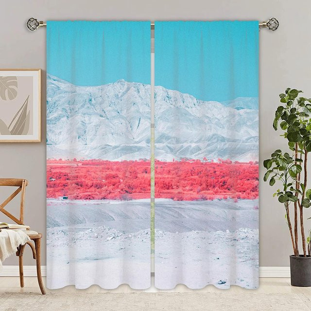 Yiran Furniture Naturlandschaft Vorhänge mit 3D-Muster in Grün und Multicolour, 2er-Set semi-transparent mit Ösen, Breite: 50 cm, Höhe: 130 cm - Bild 1
