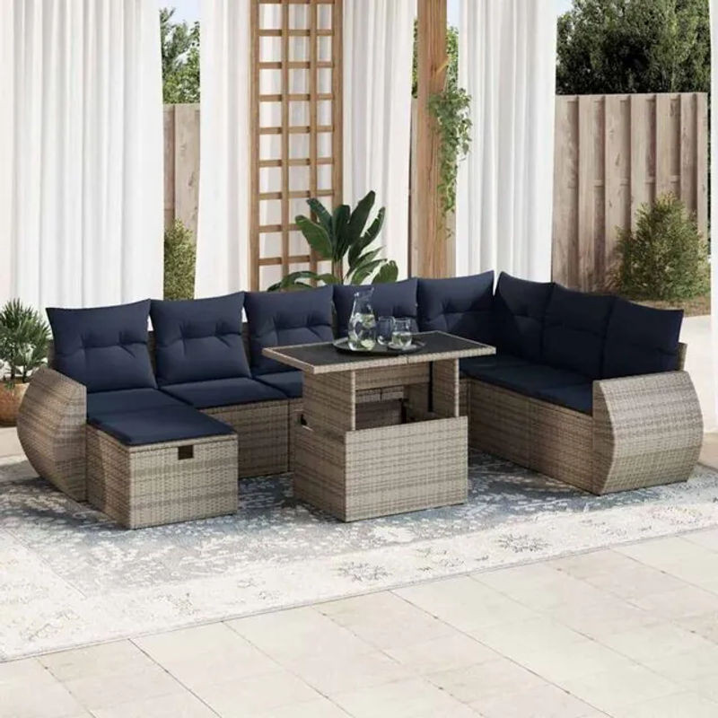 9-teilige moderne Garten-Sofagarnitur aus Poly-Rattan und Akazie in Braun mit Kissen von vidaxl - Bild 1
