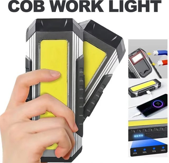 KDULIT Wiederaufladbare COB-Arbeitsleuchte in Schwarz mit Magnet, 4000 mAh Akku und Powerbank-Funktion für Outdoor, Camping und Garten - Bild 1
