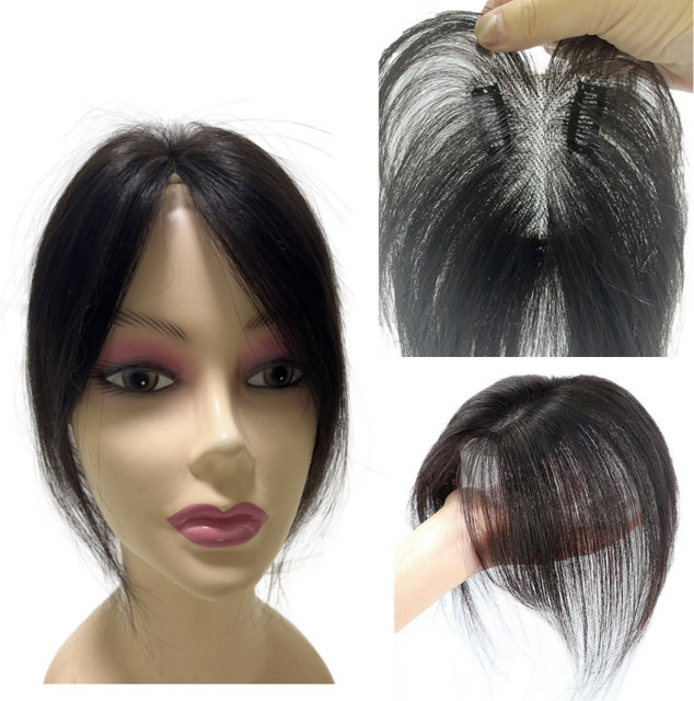 Satifresion Echthaar-Topper mit Pony, Damen, Spitzenbasis, Clips - Bild 1