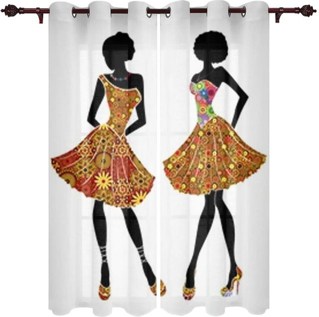 Afrikanische Frauen Fenster Vorhänge von Super Six, Ethnic Design, Mehrfarbig, B: 135 cm, H: 60 cm - Bild 1