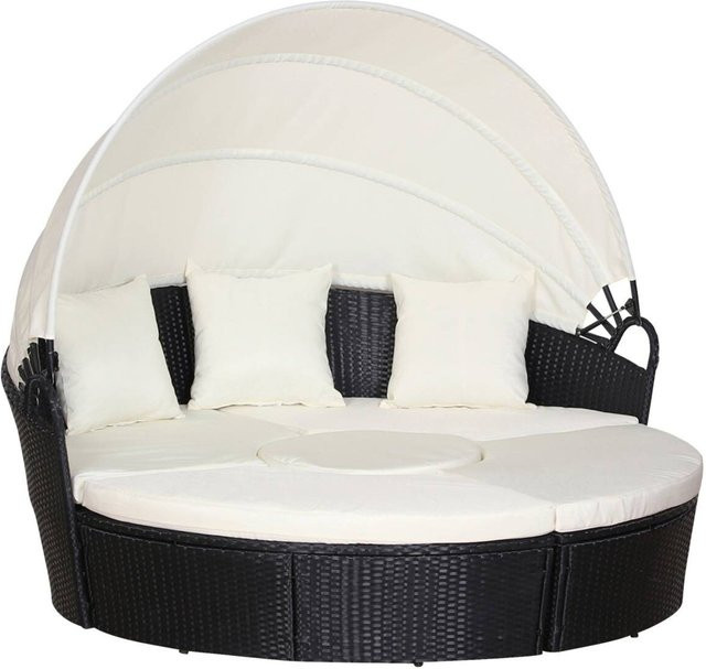 Outsunny Sonneninsel aus Polyrattan mit Sonnendach in Schwarz und Beige, B/H/T: 175 x 147 x 180 cm - Bild 1
