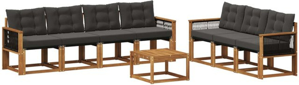 vidaxl Outdoor-Sofagarnitur aus Akazien-Massivholz mit 8-teiligem Kissen-Set in Natur und Schwarz - Bild 1