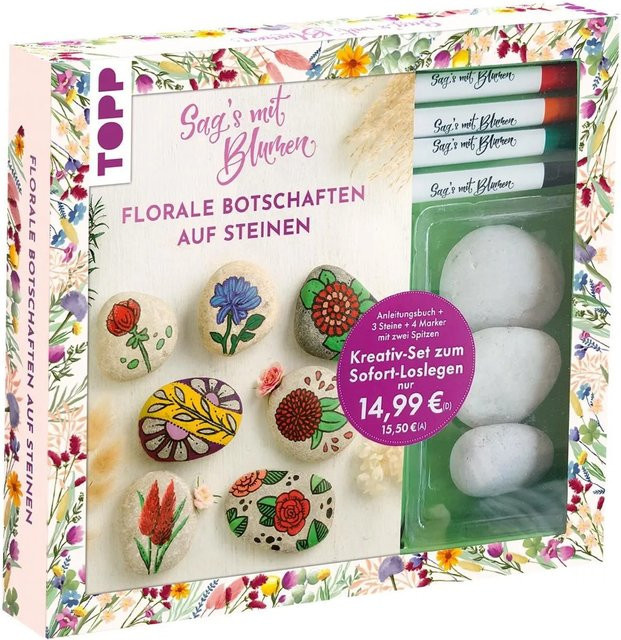 Topp Kreativ-Set Sag's mit Blumen - Florale Botschaften auf Steinen - Bild 1