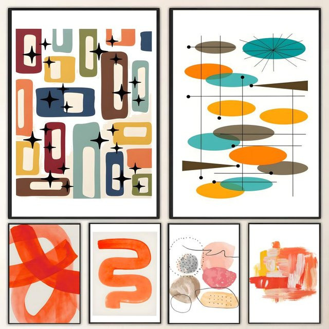 Selbstklebendes Aquarell-Poster mit abstraktem Pinselstrich-Design in Weiß und Multicolour als moderne Wanddekoration - Bild 1