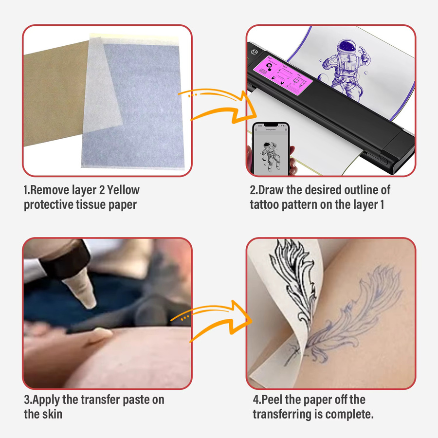 OZER Tattoo-Transferpapier 100 Stück im A4-Format für professionelle Freihand-Vorlagen in Weiß - Bild 2