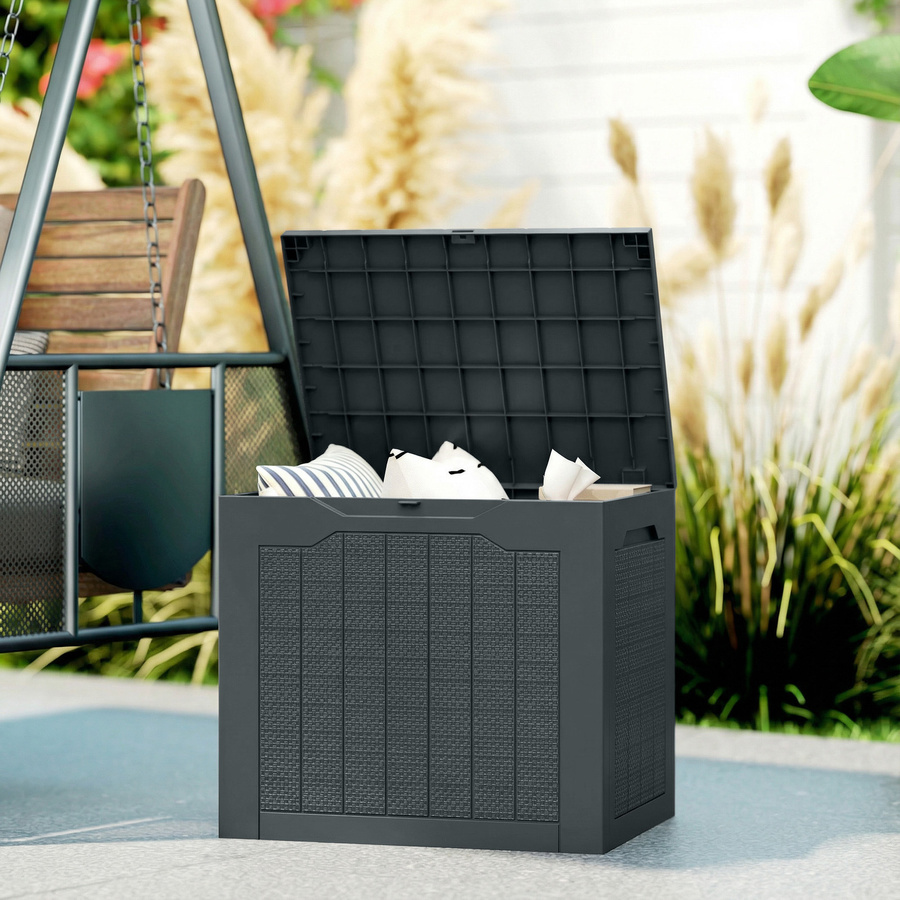 Outsunny Außentruhe wasserdicht mit eingelassenen Griffen, 93 l, dunkelgrau, B/T/H: 56 x 41 x 50 cm - Bild 2