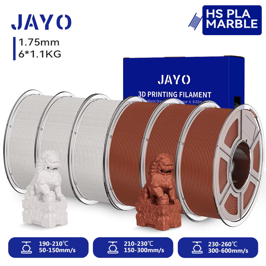 JAYO 6 Rollen Hochgeschwindigkeits-PLA-Marmor-3D-Druckerfilament 1,75 mm Multicolor für FDM-3D-Drucker mit Marmorstruktur - Bild 7