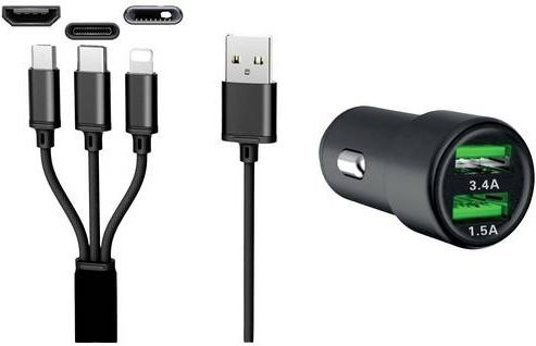 IWH 3in1 Dual USB Auto Ladegerät Schwarz 12/24V mit 3,4A Belastbarkeit - Bild 1