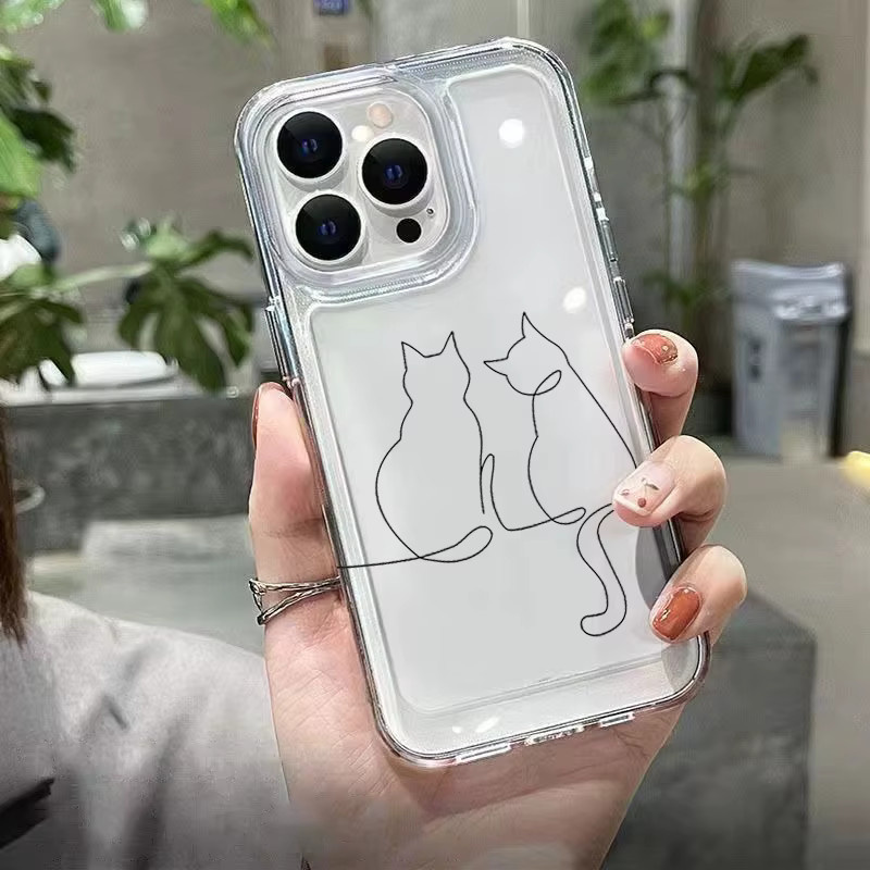 Süße Linie Katze Handyhülle für iPhone 11 bis 16 Pro Max und weitere Modelle, stoßfestes transparentes Softcover - Bild 5