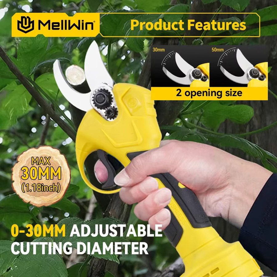 MELLWIN Bürstenlose elektrische Gartenschere mit 30mm Schneidkapazität in Gelb, kompatibel mit Makita LXT 18V Akku - Bild 3