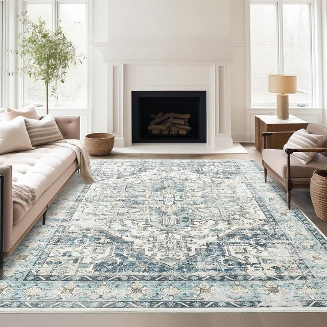 Bohemia Moderner geometrischer Vintage-Teppich in neutralem Ton mit symmetrischem Muster und rutschfester Unterseite - Bild 1