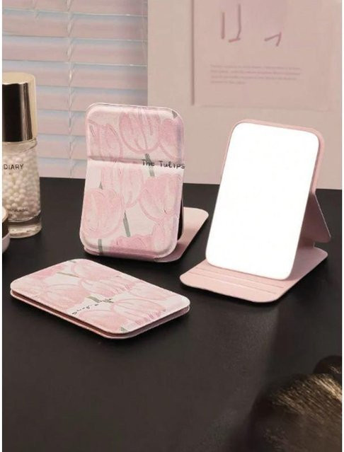 2 Stück Tragbare Schminkspiegel aus PU-Leder in Pink, Faltbare Reisespiegel für Make-up - Bild 1