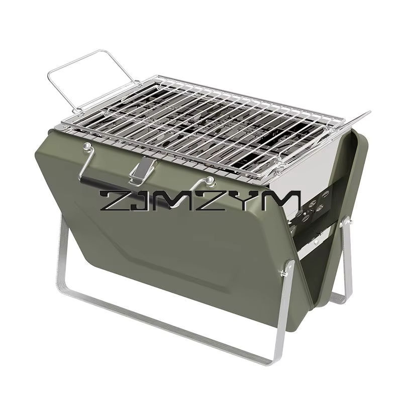 ZJMZYM Faltbarer Barbecue-Grill in Grün mit höhenverstellbarem Rost für Camping und Picknick - Bild 4