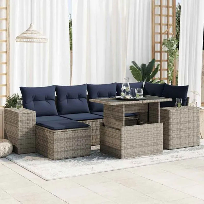 9-tlg. Garten-Sofagarnitur aus Polyrattan und Akazie mit Kissen in Grau von vidaxl - Bild 1