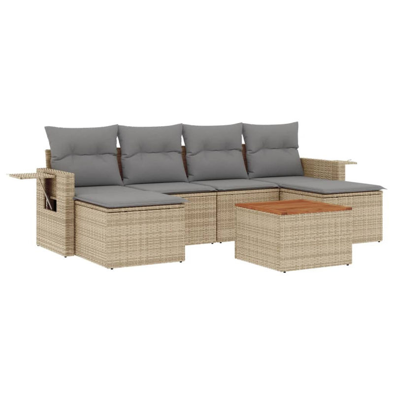 Vidaxl 7-teiliges Gartenmöbel-Set aus Polyrattan und Akazie mit Kissen in Beige - Bild 3
