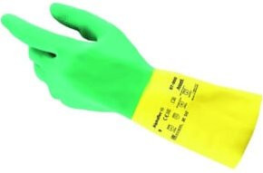 Ansell AlphaTec 87-900 Schutzhandschuhe aus Naturkautschuk in Grün und Gelb, Größe 7,5-8 - Bild 1