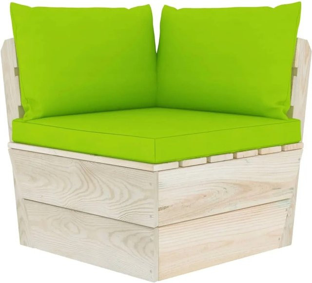 vidaXL Garten-Paletten-Ecksofa aus imprägniertem Fichtenholz mit grünen Kissen - Bild 1