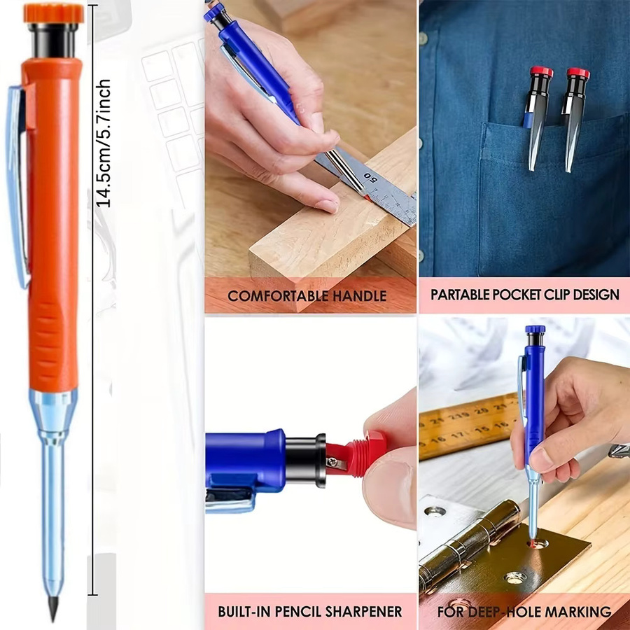 MROOFUL Zimmermannsbleistift Set mit 2B-Graphitminen und Bleistiftkappe, 100 Stück, Grün - Bild 6