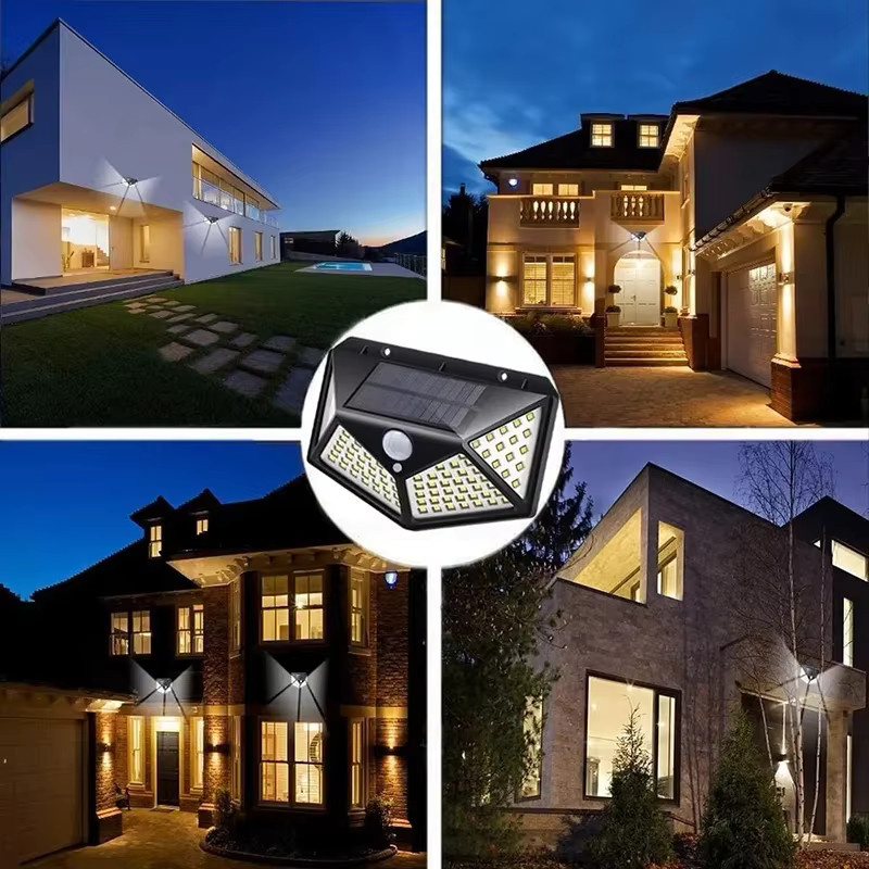 KDULIT Solar LED Wandleuchte mit 100 LEDs und Bewegungssensor, wasserdichte Außenwandleuchte für Garten und Treppen, weiß oder schwarz - Bild 5