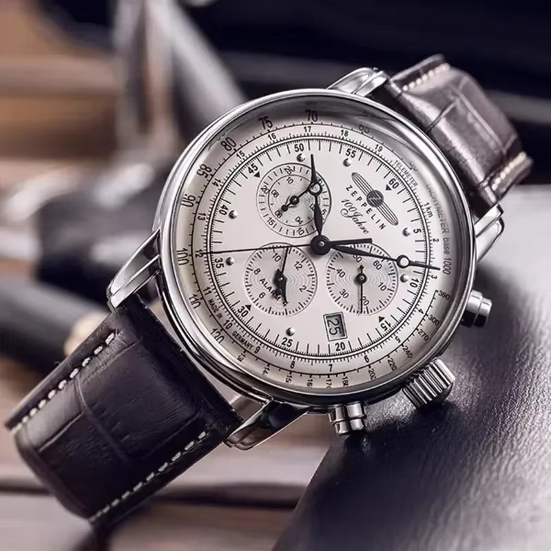 Zeppelin Armbanduhr, Quarz, Edelstahl, Leder, Weiß, Herren - Bild 2