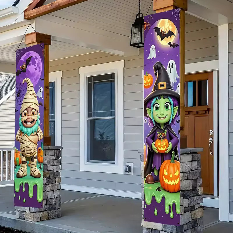 VIKAMA Halloween-Banner zum Aufhängen im Cartoon-Stil mit Hexen und Feen, lila, B/H: 30 x 180 cm - Bild 5