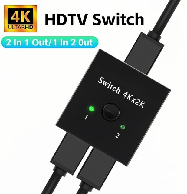 Kebidu HDMI Switch 2 Ports 2 In 1 Out Video Splitter 4K 60Hz in Schwarz für Laptop PC Xbox PS3/4/5 TV Box zu Monitor oder Projektor - Bild 1