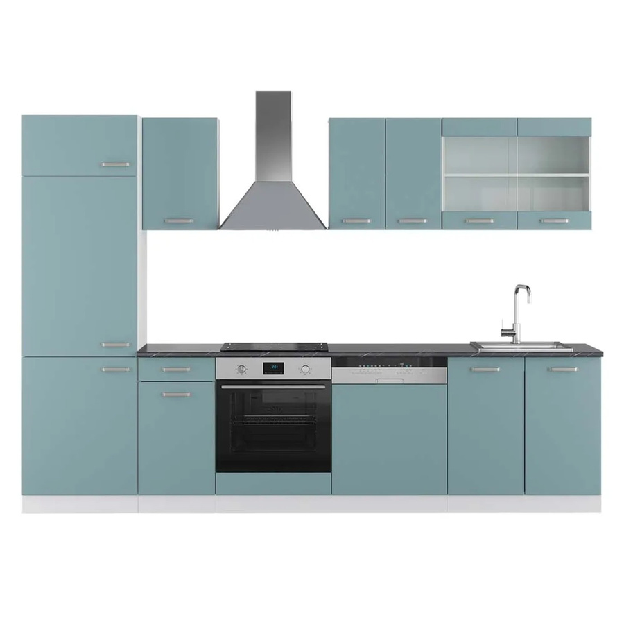 Vicco R-Line Küchenzeile modern in Blau-Grau, Weiß und Anthrazit, Breite: 300 cm - Bild 1
