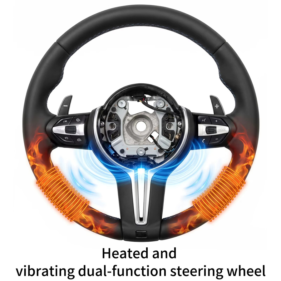 XUDREZ Multifunktionslenkrad aus Leder mit Heizung und Vibration für BMW F20 F21 F30 F80 F82 M3 M4 X3 X5 X6 in Schwarz - Bild 6