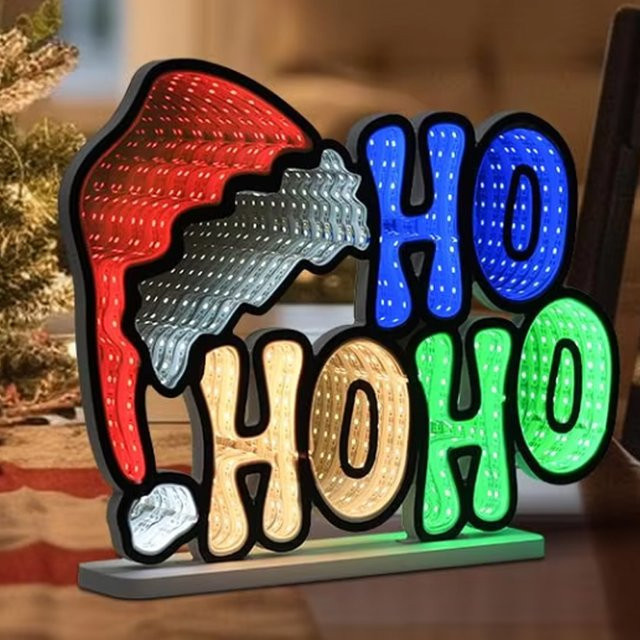 Neon Weihnachtsmütze HOHOHO mit Unendlichkeit-Spiegel-Effekt als RGB Nachtlicht für die Weihnachtsdekoration in Mehrfarbig - Bild 1
