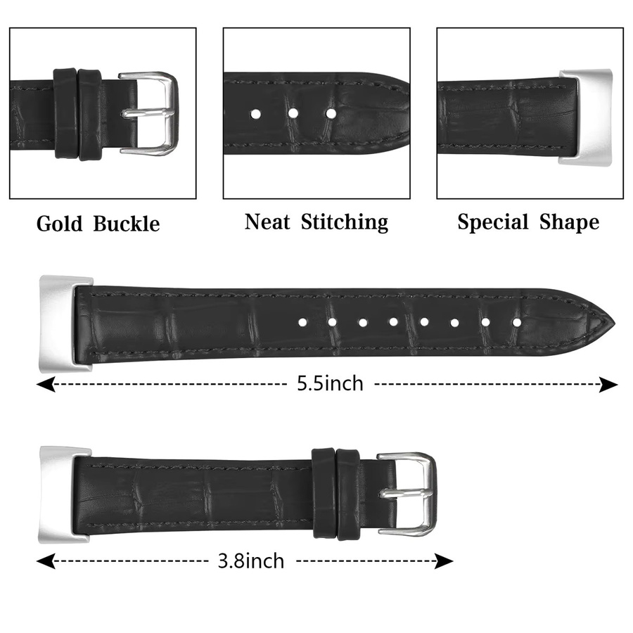 Smartwatch-Armband Leder, Schwarz, Unisex, für Fitbit Charge 5 6 - Bild 2