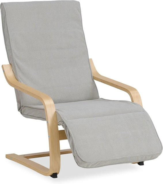 Homestyle4u Relaxsessel mit Fußstütze als Schaukelstuhl in Grau mit Cord-Bezug und Birkenholz-Gestell - Bild 1