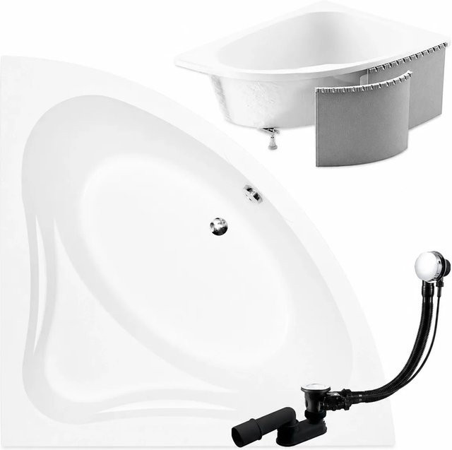 KOLMAN Eckbadewanne aus Acryl in Weiß mit Styroporverkleidung, Ablauf und Füßen, B/T: 120 x 120 cm - Bild 1