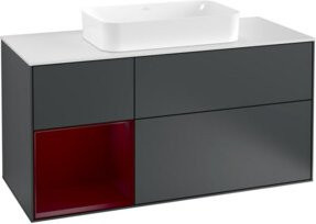 V&B Waschtischunterschrank Finion mit Wandbeleuchtung und Regal links, Farbe: Lacquered, Breite: 120 cm, Tiefe: 50,1 cm, Höhe: 50,1 cm - Bild 1