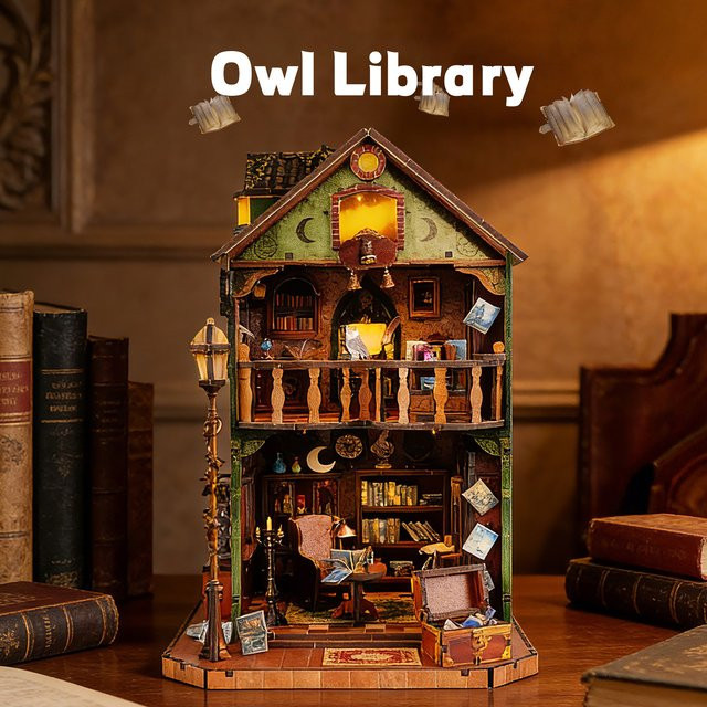 Music Park Eulen-Bibliothek, 3D-Holzpuzzle, mit Beleuchtung, für Erwachsene - Bild 1