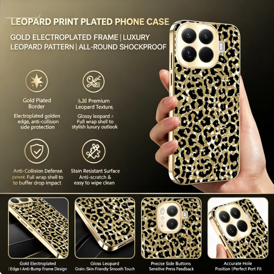 Modische Schutzhülle mit Leopardenmuster und galvanisiertem Rand für Xiaomi 17T, 15T Pro, POCO M8 und X8 Pro Max in Beige/Multicolour mit Kameraschutz - Bild 2