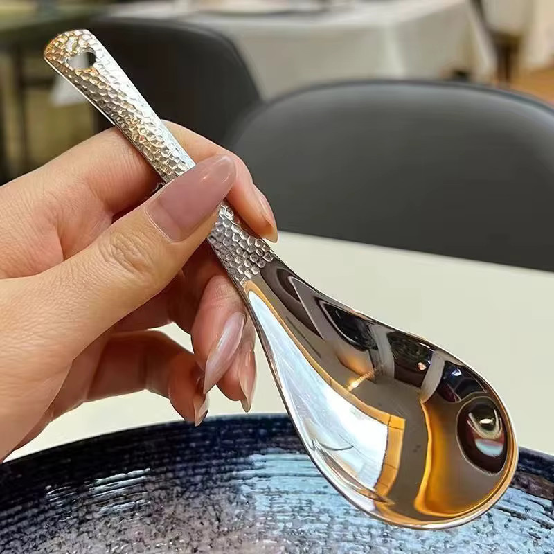 HUXUAN Koreanischer Suppenlöffel aus Edelstahl in Silber, poliert mit großer Kapazität für Suppe und Reis - Bild 3