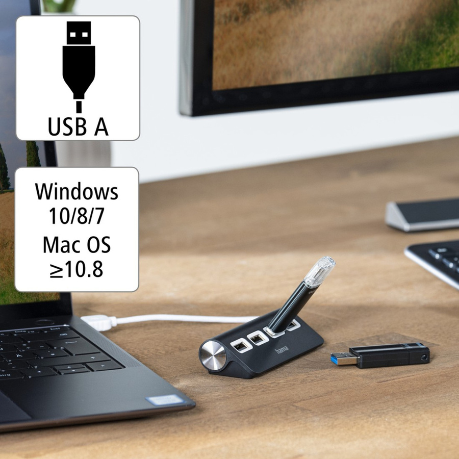 Hama USB-Hub mit 4 USB 2.0 Ports in Schwarz - Bild 2