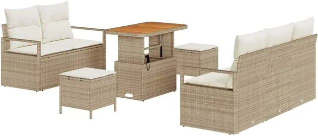 vidaXL Garten-Sofa-Set 8-teilig aus Poly-Rattan in Beige mit Kissen und Tisch - Bild 1