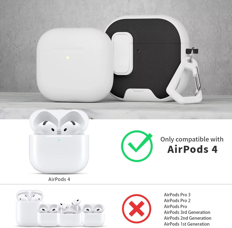 Apple AirPods 4 Schutzhülle aus TPU-Leder in Schwarz, Grau oder Weiß, stoßfest und anti-Verlust - Bild 2