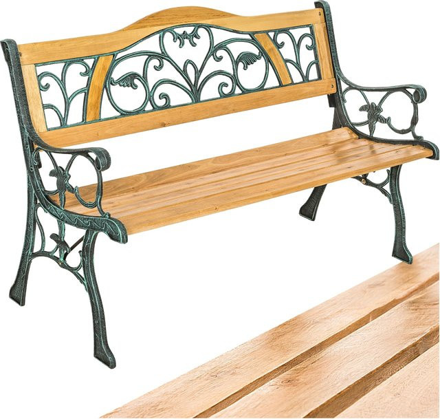 tectake Gartenbank Kathi 2-Sitzer aus Holz und Gusseisen in Braun, B/T/H: 124 x 60 x 83 cm - Bild 1
