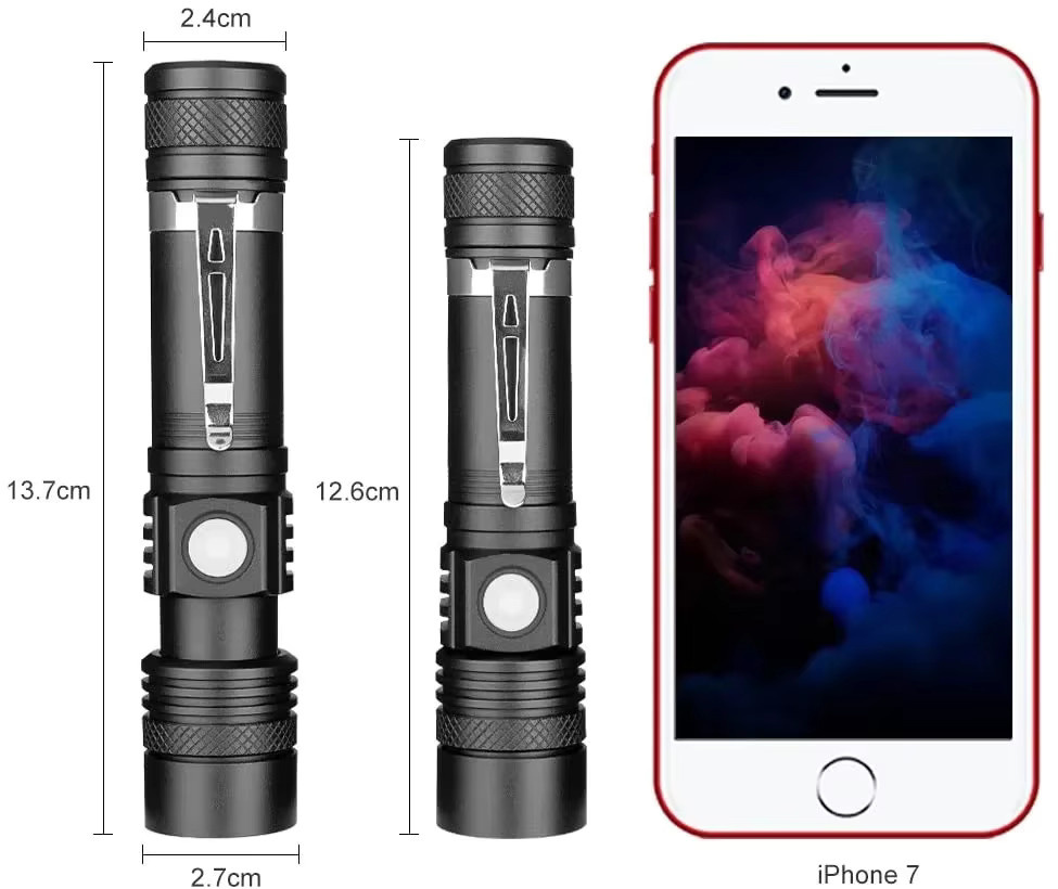XIWANGFIRE Hochleistungs-LED-Taschenlampe in Schwarz mit Zoomfunktion, wasserdicht und USB-ladbar - Bild 6
