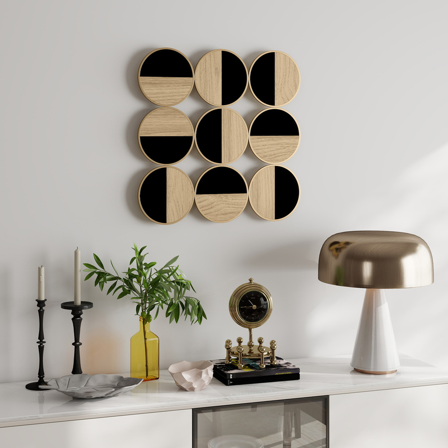 HOMCOM Modernes 3D-Wandornament Geometrisch, Dekorative Wandskulptur mit Kunststoffspiegel und Metallrahmen, Schwarz, Gold und Braun, B/H: 60 x 60 cm - Bild 2