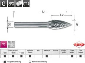 Ruko Hartmetall Frässtift Form G Spitzbogen in Silber - Bild 1