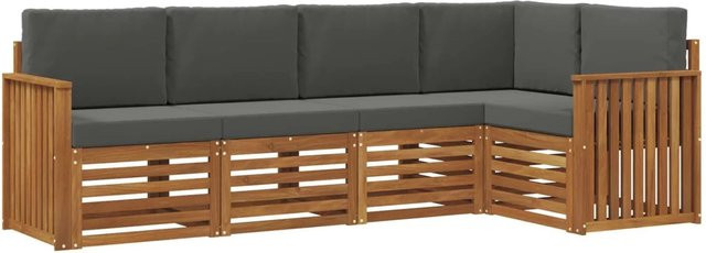 vidaXL Sofagarnitur 5-teilig aus Massivholz Akazie in Natur und Anthrazit mit L-Form und Sitzkissen - Bild 1