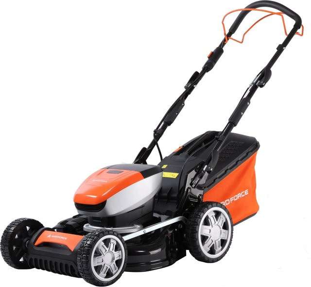 YARD FORCE Akku-Rasenmäher LM C46-EU in Schwarz-Orange mit zentraler 7-Fach-Schnitthöhenverstellung, Mulchkit, Fangkorb und Schnellladegerät - Bild 1