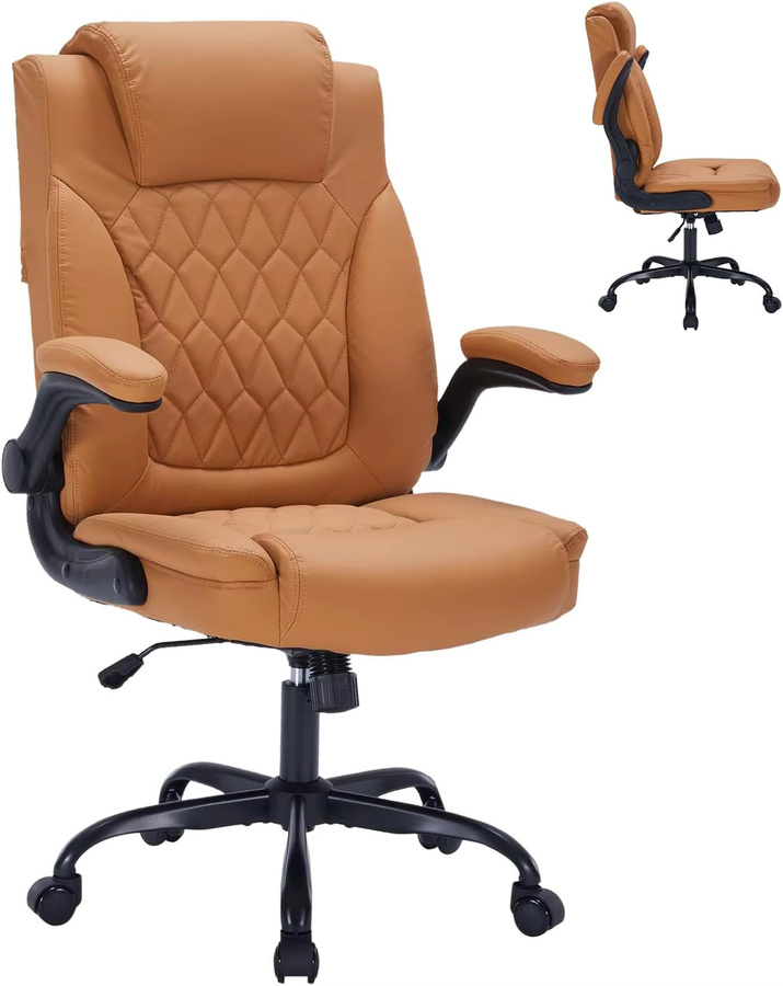 Garvee Ergonomischer Bürostuhl aus Kunstleder mit klappbaren Armlehnen und Lendenwirbelstütze, moderner Drehstuhl für Home-Office und Erwachsene, Tragfähigkeit 159 kg - Bild 2