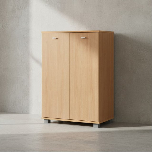 KADIMA DESIGN Schuhschrank-Kommode mit 2 Türen und 3 Einlegeböden für bis zu 12 Paar Schuhe, Farben: Weiß, Buche und Sonoma Eiche, B/H/T: 90 x 90 x 35 cm - Bild 1