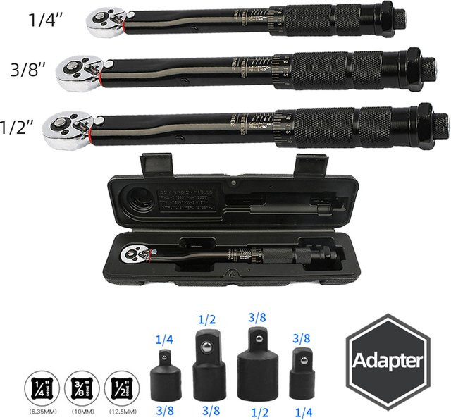 FHZX Drehmomentschlüssel Set mit 1/2, 3/8 und 1/4 Zoll Vierkantantrieb, einstellbar von 2 bis 210 Nm, Schwarz - Bild 1